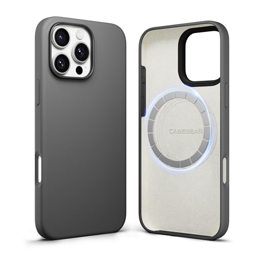 Image of CASEGEAR Silicone Snap Fit Back Cover Case Compatible with iPhone 16 Pro Max | 8 Feet Drop Protection | Compatible with MagSafe | 360 Protection | Shockproof & Scratch Resistant | Grey