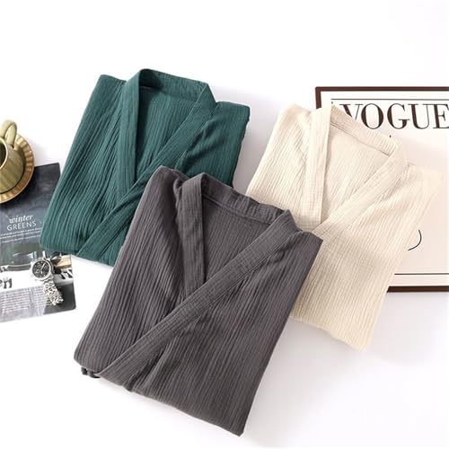 Mens Summer Kimono Robes, 100% Cotton Muslin Bathrobe for Yukata Spa Sauna, Japanese Kimono Pajamas Sleepwear Nightgown3