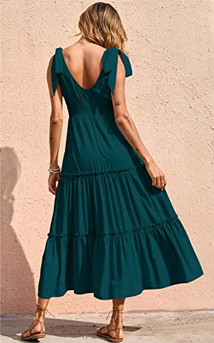 Image of PRETTYGARDEN Women's Cross Neck Summer Sleeveless Tiered Maxi Dress Beach Tie Strap Smocked Long Dresses Pleated Sundress