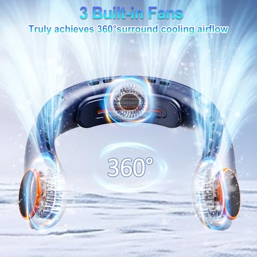 Taiofan Portable Neck Fan, 5000mAh Bladeless Fan with 3 Built-in Fans, Instant Cooling 360° Surround Airflow & LED Display, Wearable Personal Fan for Outdoor, Travel, Gifts for Women Men (Blue) by Taiofan - Used condition - Image 2