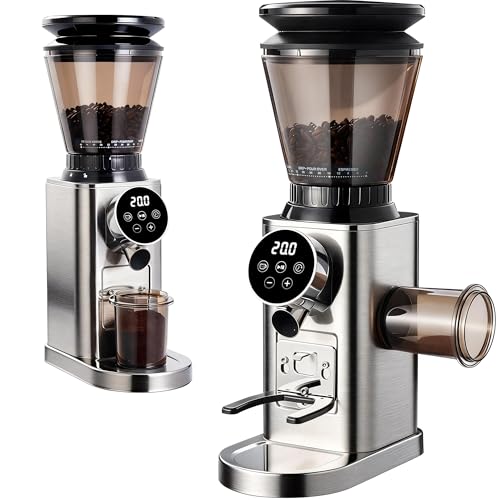 Burr Coffee Grinder, Electric Conical Coffee Bean Grinder With 48 Grind Settings Anti-static Burr Mill, Precision Electronic Timer, for Espresso/Drip/Cold Brew/French Press, Stainless Steel, Silver