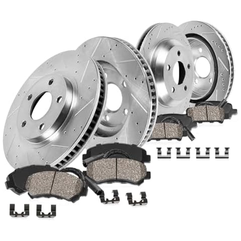 Callahan BRAKE PARTS Brake Kit for Mercedes-Benz C230 C250 C300 Drilled & Slotted Brakes Rotors w/Ceramic Brake Pads Front and Rear Replacement Cover