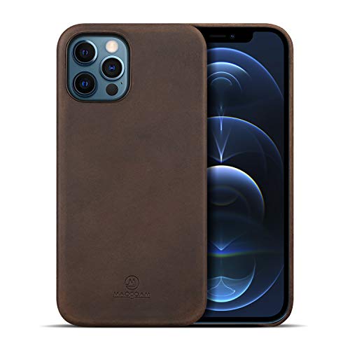 iPhone 12 Pro Max Leather Case, MAOGOAM Genuine Vintage Oil Wax Crazy Horse Leather Case for iPhone 12 Pro Max 6.7