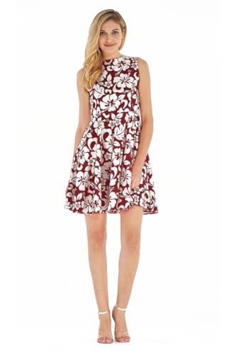 Image of Couple Matching Hawaiian Luau Men Shirt and Women Vintage Fit and Flare Dress in Classic Vintage Hibiscus