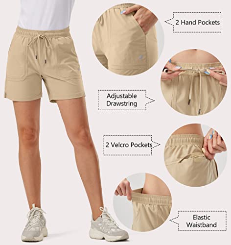 G Gradual Women's 5" Hiking Cargo Shorts Quick Dry Athletic Shorts For Women With Pockets For Golf Workout Walking(Khaki L) #TOP1