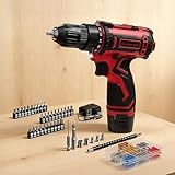 12V Destornillador Electrico, Taladro Atornillador Batería Max 25NM, 98 Accesorios Atornillador Electrico, 25+1 Par, LED Luz, Baterías 2000mAh, Portabrocas 10mm, para Reparación y DIY Red