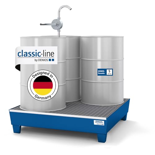 Auffangwanne classic-line aus Stahl für 4 Fässer, lackiert,unterfahrbar, m. Gitterrost,1236x1210x290