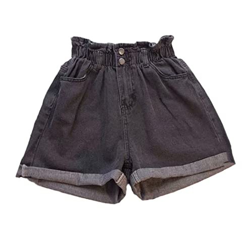 Short d'été noir en jean taille haute galbant avec volants fluides 4XL