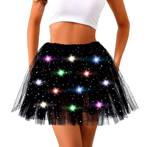Aiosy Light Up Tutu Skirt Women Christmas Tutus 3 Layered Tulle Skirts Led Ballet Costume Sparkly Stars Tutu for Party (Black)