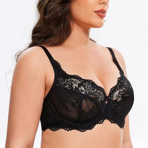Image of MELENECA Women's Plus Size Minimizer Bras Full Coverage Lace Unlined Underwire Bra