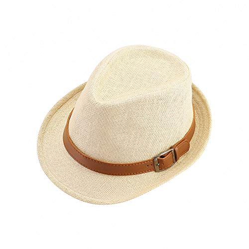 Faleto Straw Fedora Hat Classic Panama Trilby Hats Short Brim Sun Hat For Men Women Beige #TOP5