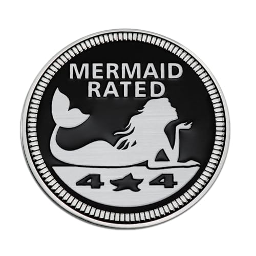 Mermaid Badge Rated Car Emblem, 4 x 4 3D Metal Car Badge Decals Stickers Round Emblem Decals, Universal Exterior Decorations Accessories Emblems Badge for Jeep Wrangler Vehicles Truck SUV RV