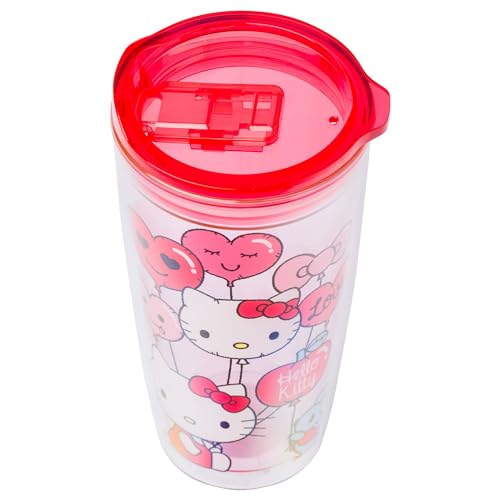 Image of Silver Buffalo Sanrio Hello Kitty Valentine's Day Heart Balloons Double Wall Travel Tumbler with Slide Close Lid, 20 Ounces (Pack of 12)
