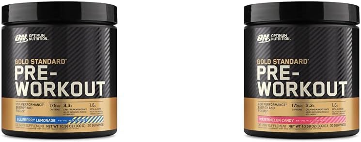 Optimum Nutrition Gold Standard Pre-Workout with Creatine, Beta-Alanine, and Caffeine, Blueberry Lemonade and Watermelon Candy, 30 Servings Each