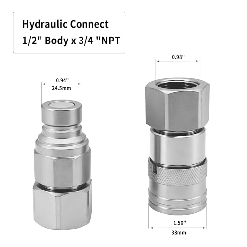 Image of 3 /4 inch NPT Skid Steer Flat Face Hydraulic Quick Connect Couplers with Dust Caps