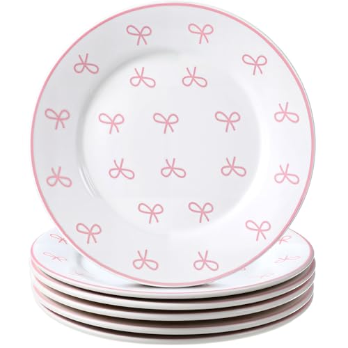 Honeydak 6 Pcs 6 Inch Pink Bow Ceramic Plates Coquette Bachelorette Tableware...