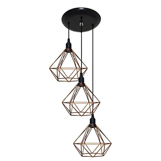 Lustres Luminaria Aramado Triplo modelo Diamante - 03 Juntos Na Mesma Canopla - Ideal para mesa de Jantar, Sala, Quarto (Cobre)