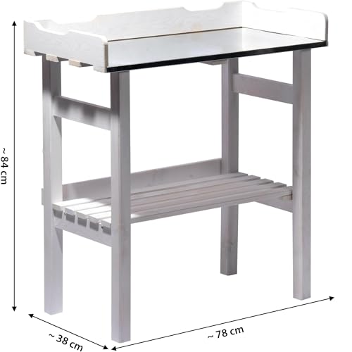 dobar® Pflanztisch aus Kiefernholz | Gärtnertisch Outdoor | Blumentisch Massivholz | Zinkablagefläche | Arbeitstisch für Garten/Terrasse/Balkon | 78 x 38 x 84 cm | Weiß