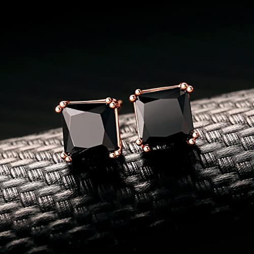 Foruiston 925 Sterling Silver Black Stud Earrings For Women And Men, Solitaire Cubic Zirconia Round & Princess Cut Heart-Shaped, 6Mm (6Mm, Rose Gold Princess Cut) #TOP1