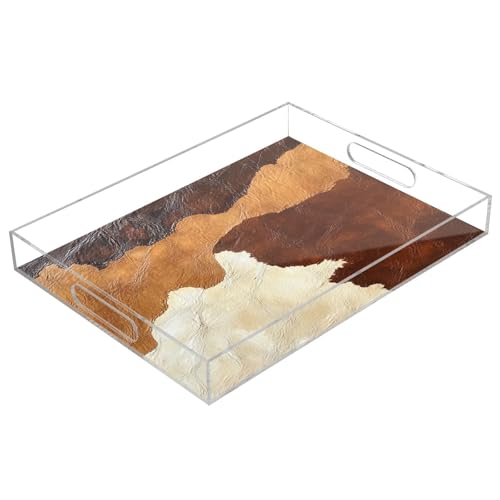 Nesatuwa Cow Skin Print Acrylic Serving Tray with Handles,Clear Serving