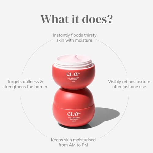 Image of Clayco Rice & Ceramide Moisturizer | Intense Hydration & Skin Barrier Repair | With Rice Extract, Multi-Ceramide Complex, Hyaluronic Acid, Vitamin B12, Aloe & Ginseng | Lightweight, Fast Absorbing & Brightening Face Cream for All Skin Types | 50ml