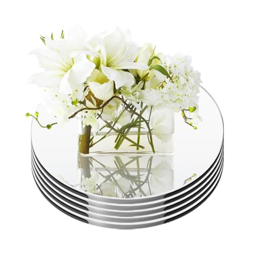 LUDEOU 5PCS Round Mirror for Centerpieces Acrylic Circle Wall Mirrors Candle Plate...