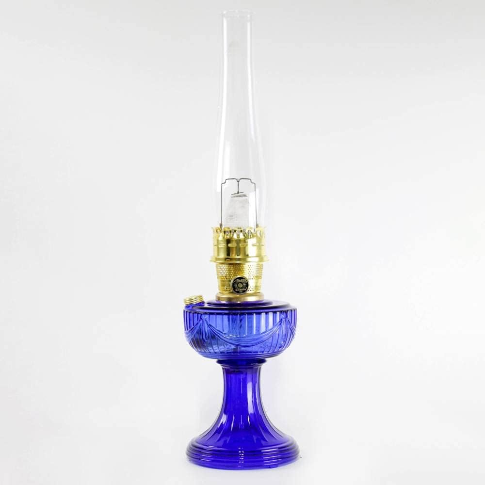 Aladdin Lincoln Drape Oil Lamp - Traditional Classic Indoor Oil or Kerosene Fuel Lamp, Bright White Light, Glass with Brass Trim, Cobalt Blue