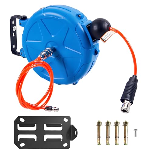 エアーホースリール 10m 壁掛け 180°回転 天吊可能 ホースリール 伸縮式スプリング 自動巻き取り エアホース 外径φ8mm 内径5mm エアーダスター ネイルガン エアードリル ブラケット付 空気圧工具 DIY 車整備