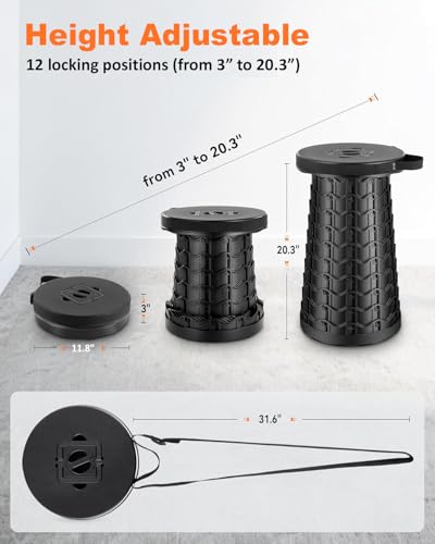 Image of Outward Gear 2026 Upgraded 20.3 inch Tall Collapsible Stool Extra Large Sturdy Portable Seat Telescoping Folding Chair for Camping Travel - XXL