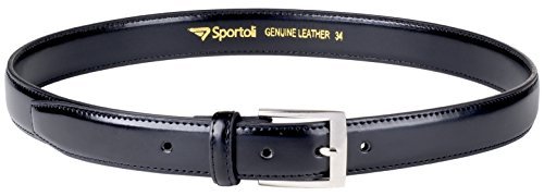 Sportoli Mens Classic Stitched Genuine Leather Uniform Belt - Black (56)