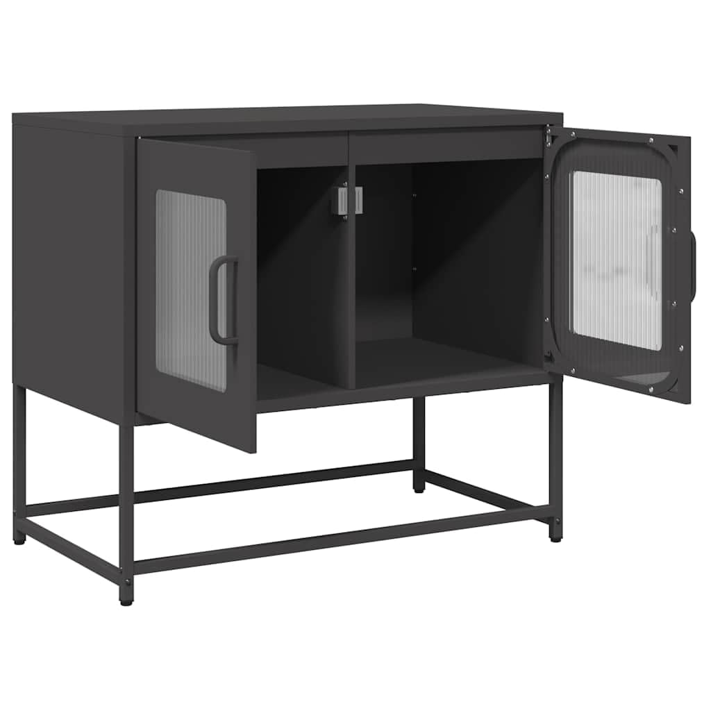vidaXL Mueble para TV Acero Laminado en frío Negro 68x39x60,5 cm, Soporte de TV, aparador de TV, Mueble de Alta fidelidad, Banco de TV, Mueble de TV