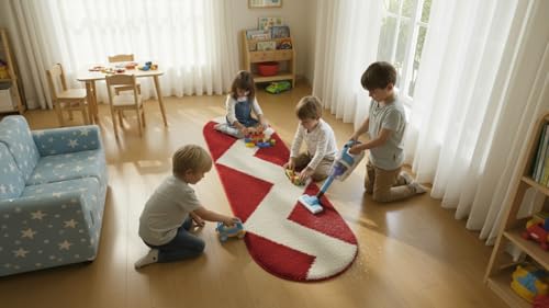 Image of Fluffy Silky Micro Fiber Polyster Carpet /Runner for Bedroom, Study Room, Playing Room, Guest Room ETC. 2x6 feet Feet, (Red and Ivory Chevron Pattern)
