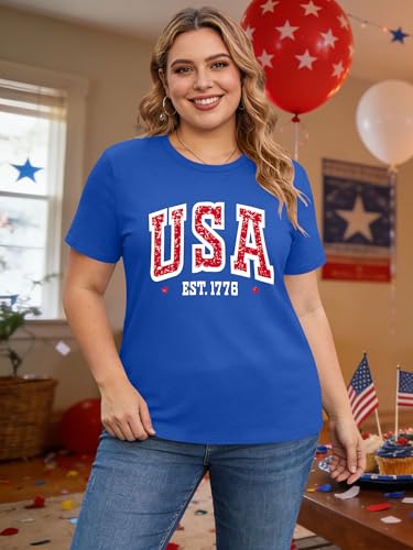 Image of Ithalt Patriotic Plus Size Shirts for Women 250th Anniversary USA Shirts American Flag Tshirt USA Short Sleeve Tops