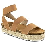 RF ROOM OF FASHION Women's Ankle Strap Espadrille Platform Sandals CAMEL ELASTIC Size.11