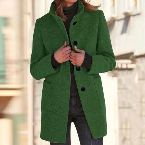 Pea Coats For Women Stand Collar Single Breasted Trench Coat Thicken Wool Blend Long Sleeve Midi Winter Overcoat2
