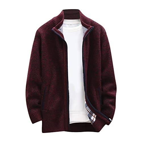 Herren Strickjacke Dicker Warm Oversize Pullover Cardigan Jacke Reißverschluss Stehkragen Mit Tasche Pulli Wintermantel Langarm Bequem Streetwear Übergröße Männer Strickpullover Winterjacke Cover