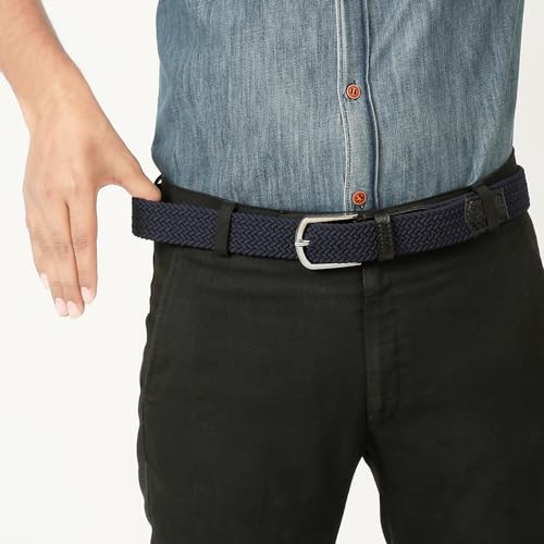 Image of LOUIS STITCH Men's Braided Elastic Stretch Belt with Leather Tipped End Stretchable Canvas Waist Band for Men Women Boys Girls Unisex (Width 3 cm) (BE-EL)