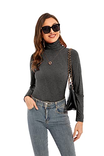 Image of Womens Long Sleeve Turtleneck T-Shirts Casual Lightweight Slim Fit Cozy Base Layer Top