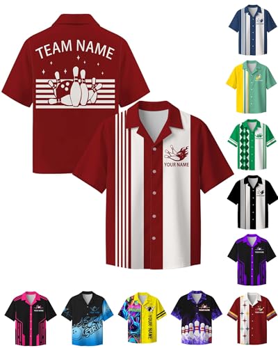 Custom Bowling Shirt for Men Women Personalized Name Bowling Jersey Casual Hawaiian Shirts Customized Retro Polo, S2