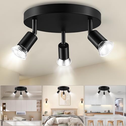 Reviews de Iluminación de techo para oficina favoritos de las personas. 41 Lámpara de Techo Moderno Multidireccional de 3 Luces, GIVOOBE luz LED para Riel, Montaje Empotrado en el Techo (Con fuente de luz blanca)