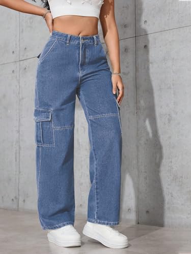 Image of Tagas Women Cargo Jeans | Women,s Cargos-Pants | (Women's) Denim Cargo's Pants || Cargo,s for Woman || Oversized-Jeans for Woman's || Loose Jeans Pant for Woman,s