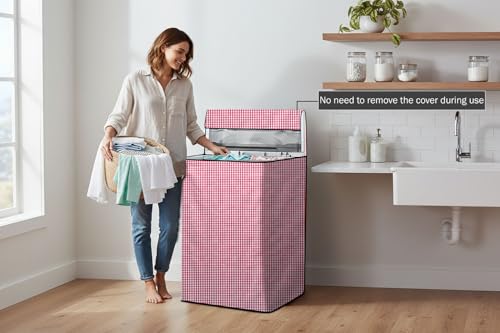 Image of Stylista Top Load Fully Automatic Washing Machine Cover Suitable for Lloyd 6.5 kg, 7 kg & 7.2 kg Pin Check Pattern Pink