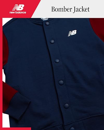 New Balance Boys Bomber Jacket - Lightweight Button Up Cotton Fleece Bomber Varsity Jacket for Boys with Pockets (8-20)2
