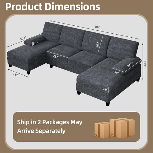 image for Shintenchi U-Shaped Sectional Couches for Living Room, 4 Seat Sofa wit