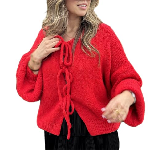 Image of Women Knitted Tie Front Cardigan Tops Casual Knitwear Top Long Sleeve Open Front Baggy Sweater Y2k Girls Outwear