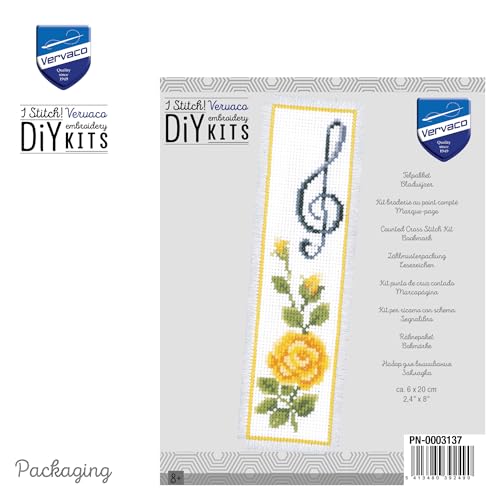 Image of Vervaco Cross Stitch Bookmark, Multi-Colour (Rose & Treble Clef)