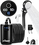 WADEO Portable Shower for Camping, 8000mAh Rechargeable Camping Shower with Fahrenheit Display, 10 Gear Switching, IPX8 Waterproof, Ideal for Outdoor Camping, Travel, Car Washing, Pet Bathing