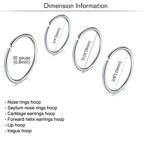 MODRSA 20g Nose Rings Hoops Nose Studs for Women Surgical Steel Hypoallergenic 20 Gauge Nostril Piercing Jewelry L Shape Crokscrew Silver Rose Gold Black Hoop Nostril Rings for Men3