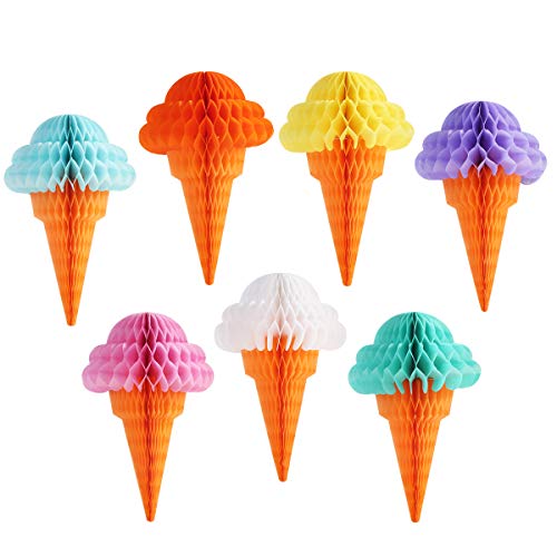 Ice Cream Party Hanging Tissue Paper Honeycomb Ball,Ice Cream Hanger Wedding Birthday Party Home Classroom Outdoor Decoration Set of 7