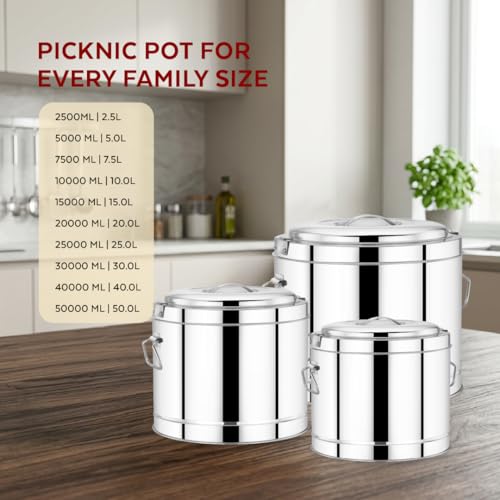 Image of Maaha Stainless Steel Picnic Pot 7.5 Litre | Double Walled PU Insulated | Leakproof Lid with Locking System | Rust-Free, Durable Build | Keeps Food Hot & Cold for Long Hours
